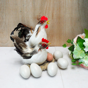 깃털 흰색부부닭 장식품 닭조각품 닭장식품 닭동상