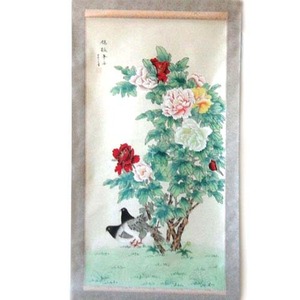 연대감 있는 일본 모란  비둘기 두마리 족자(대형)/풍수인테리어/새그림/재운발복/목단그림/모란그림