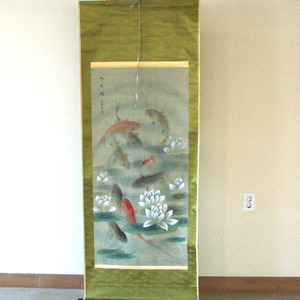 대형 일본산 잉어족자(180cm)/연년유여/구어도/풍수인테리어/연꽃족자/잉어그림